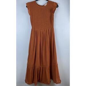 Nanette Lepore Sz 10 Ruffle Tiered Smocked Lined Elastic Waist Keyhole Btn Midi